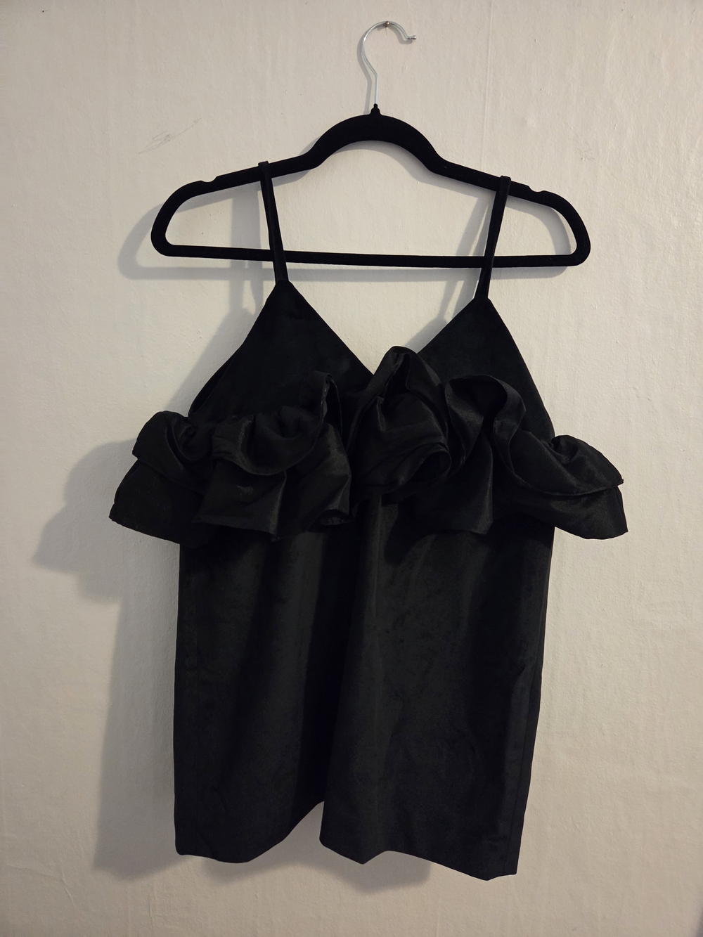 Kika Vargas Black V-neck Ruffle Tank